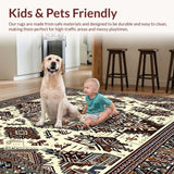 Ultra Soft Area Rug, Non Slip, Stain Resistant, Washable Area Rugs for Living Room, Bedroom, Oval Kitchen with Ornate Tribal(Beige)