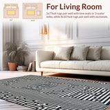 Ultra Soft Area Rug, Non Slip, Stain Resistant, Washable Area Rugs for Living Room, Bedroom, Modern Lattice Design Black and White Striped Area Rug for Stylish Spaces(Black)