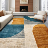Ultra Soft Area Rug, Non Slip, Stain Resistant, Washable Area Rugs for Living Room, Bedroom, Abstract Checkered Brown Blue Living Room Rug(Gold)