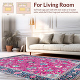 Ultra Soft Area Rug, Non Slip, Stain Resistant, Washable Area Rugs for Living Room, Bedroom, Retro Oceanic Floral Fusion(Pink)