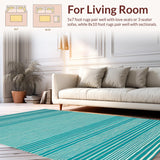 Ultra Soft Area Rug, Non Slip, Stain Resistant, Washable Area Rugs for Living Room, Bedroom, Vibrant Coastal Striped Aesthetic(Blue)