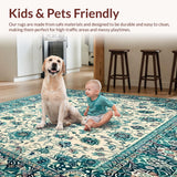 Ultra Soft Area Rug, Non Slip, Stain Resistant, Washable Area Rugs for Living Room, Bedroom, Vintage Turquoise Beige Floral Area(White)