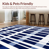 Ultra Soft Area Rug, Non Slip, Stain Resistant, Washable Area Rugs for Living Room, Bedroom, Living Room Stripe Rug Navy/White Stripes(Blue)
