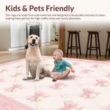 Ultra Soft Area Rug, Non Slip, Stain Resistant, Washable Area Rugs for Living Room, Bedroom, Coquette Bow Accent Area Rug Scalloped Edges(White)