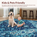 Ultra Soft Area Rug, Non Slip, Stain Resistant, Washable Area Rugs for Living Room, Bedroom, Elegant Faded Floral Arrangement(Blue)
