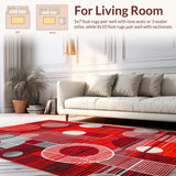 Ultra Soft Area Rug, Non Slip, Stain Resistant, Washable Area Rugs for Living Room, Bedroom, Contemporary Colorful Symmetrical Motif(Red)