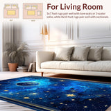 Ultra Soft Area Rug, Non Slip, Stain Resistant, Washable Area Rugs for Living Room, Bedroom, Celestial Starburst Artistic Flair(Blue)