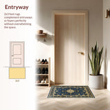 Ultra Soft Area Rug, Non Slip, Stain Resistant, Washable Area Rugs for Living Room, Bedroom, Artistic Gold-Like Decorative Elements(Blue)