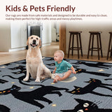 Ultra Soft Area Rug, Non Slip, Stain Resistant, Washable Area Rugs for Living Room, Bedroom, Charming Whimsical Feline Aesthetic(Black)