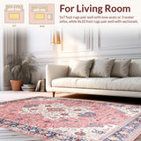 Ultra Soft Area Rug, Non Slip, Stain Resistant, Washable Area Rugs for Living Room, Bedroom, Graceful Traditional Floral Ensemble(Pink)