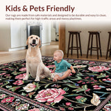 Ultra Soft Area Rug, Non Slip, Stain Resistant, Washable Area Rugs for Living Room, Bedroom, Enchanting Floral Insect Motif(Black)