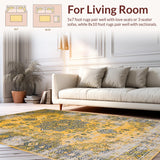 Ultra Soft Area Rug, Non Slip, Stain Resistant, Washable Area Rugs for Living Room, Bedroom, Warm Neutral Ogee Style(Yellow)