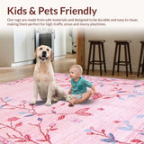 Ultra Soft Area Rug, Non Slip, Stain Resistant, Washable Area Rugs for Living Room, Bedroom, Delicate Floral Insect Design(Pink)