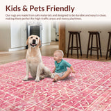Ultra Soft Area Rug, Non Slip, Stain Resistant, Washable Area Rugs for Living Room, Bedroom, Curvilinear Rug with Playful Ribbon Shape and Uno Reverse Emblem(Pink)