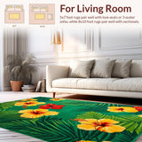 Ultra Soft Area Rug, Non Slip, Stain Resistant, Washable Area Rugs for Living Room, Bedroom, Lively Tiled Tropical Composition(Green)