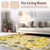 Ultra Soft Area Rug, Non Slip, Stain Resistant, Washable Area Rugs for Living Room, Bedroom, Unique Minimalist Ogee Print(Yellow)