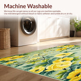 Ultra Soft Area Rug, Non Slip, Stain Resistant, Washable Area Rugs for Living Room, Bedroom, Floral Bath Mat with Yellow Blooms and Green Leaves(Yellow)