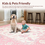 Ultra Soft Area Rug, Non Slip, Stain Resistant, Washable Area Rugs for Living Room, Bedroom, Whimsical Soft Pink Botanical Scene(Pink)
