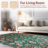 Ultra Soft Area Rug, Non Slip, Stain Resistant, Washable Area Rugs for Living Room, Bedroom, Cozy Green Blossom Motif(Blue)