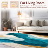 Ultra Soft Area Rug, Non Slip, Stain Resistant, Washable Area Rugs for Living Room, Bedroom, Coastal Journey Area Dark Blue Beige Wave Abstract(Blue)