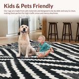 Ultra Soft Area Rug, Non Slip, Stain Resistant, Washable Area Rugs for Living Room, Bedroom, Minimalist Black and White Chevron Stripe Rug with Repeating Angular Patterns(Black)
