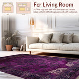 Ultra Soft Area Rug, Non Slip, Stain Resistant, Washable Area Rugs for Living Room, Bedroom, Elegant Distressed Oriental Motif(Purple)