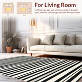 Ultra Soft Area Rug, Non Slip, Stain Resistant, Washable Area Rugs for Living Room, Bedroom, Hand Woven Rug: Bold Contrast Stripe Woven Floor Accent(Black)