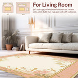 Ultra Soft Area Rug, Non Slip, Stain Resistant, Washable Area Rugs for Living Room, Bedroom, Elegant Area with Subtle Pink and Gold Leaf Design for Stylish Spaces(Pink)