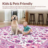 Ultra Soft Area Rug, Non Slip, Stain Resistant, Washable Area Rugs for Living Room, Bedroom, Playful Modern Blossom Layout(Pink)
