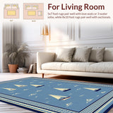 Ultra Soft Area Rug, Non Slip, Stain Resistant, Washable Area Rugs for Living Room, Bedroom, Artistic Coastal Vessel Illustration(Blue)