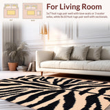 Ultra Soft Area Rug, Non Slip, Stain Resistant, Washable Area Rugs for Living Room, Bedroom, Modern Zebra Print Entryway Runner Rug Black Peach(Beige)