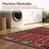 Ultra Soft Area Rug, Non Slip, Stain Resistant, Washable Area Rugs for Living Room, Bedroom, Lively Handcrafted Ethnic Arrangement(Red)