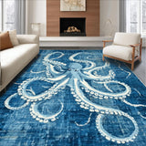 Ultra Soft Area Rug, Non Slip, Stain Resistant, Washable Area Rugs for Living Room, Bedroom, Octopus Rug - Blue and White Octopus Pattern(Blue)