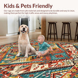 Ultra Soft Area Rug, Non Slip, Stain Resistant, Washable Area Rugs for Living Room, Bedroom, Artisan Tribal Print with Rich Hues(Orange)