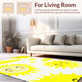 Ultra Soft Area Rug, Non Slip, Stain Resistant, Washable Area Rugs for Living Room, Bedroom, Happy Sunshine Inspired Art(Yellow)