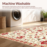 Ultra Soft Area Rug, Non Slip, Stain Resistant, Washable Area Rugs for Living Room, Bedroom, Boho Chic Floral Area Non Slip Kid Safe Low Pile(Beige)
