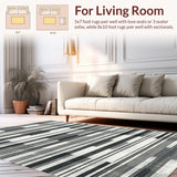 Ultra Soft Area Rug, Non Slip, Stain Resistant, Washable Area Rugs for Living Room, Bedroom, Contemporary Black and White Striped Outdoor Area Rug(Gray)