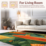 Ultra Soft Area Rug, Non Slip, Stain Resistant, Washable Area Rugs for Living Room, Bedroom, Beach Inspired Surfboard Area Rug with Exotic Tropical Flora(Orange)