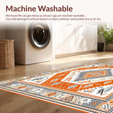 Ultra Soft Area Rug, Non Slip, Stain Resistant, Washable Area Rugs for Living Room, Bedroom, Boho Western Medallion Area Geometric Tribal Print(Orange)