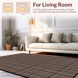 Ultra Soft Area Rug, Non Slip, Stain Resistant, Washable Area Rugs for Living Room, Bedroom, Minimalist Modern Fringed Checker Pattern(Brown)