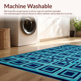 Ultra Soft Area Rug, Non Slip, Stain Resistant, Washable Area Rugs for Living Room, Bedroom, Eclectic Deep Royal Geometric Motif(Blue)