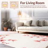 Ultra Soft Area Rug, Non Slip, Stain Resistant, Washable Area Rugs for Living Room, Bedroom, Delicate Rustic Blossom Motif(Pink)