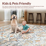 Ultra Soft Area Rug, Non Slip, Stain Resistant, Washable Area Rugs for Living Room, Bedroom, Elegant Low Pile Tiled Design(Gray)