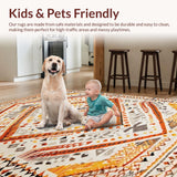 Ultra Soft Area Rug, Non Slip, Stain Resistant, Washable Area Rugs for Living Room, Bedroom, Vibrant Vintage Geometric Flair(Orange)