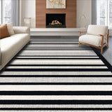 Ultra Soft Area Rug, Non Slip, Stain Resistant, Washable Area Rugs for Living Room, Bedroom, Graphic Linear Bar Rug With Striking Black And White Band Contrast(Gray)