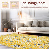 Ultra Soft Area Rug, Non Slip, Stain Resistant, Washable Area Rugs for Living Room, Bedroom, Vintage Floral Tile Elegance(Yellow)