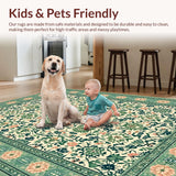 Ultra Soft Area Rug, Non Slip, Stain Resistant, Washable Area Rugs for Living Room, Bedroom, Ornate Olive Meditation Space Washable Rug(Ivory)