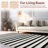Ultra Soft Area Rug, Non Slip, Stain Resistant, Washable Area Rugs for Living Room, Bedroom, Geometric Stripe Pattern Rug Washable Indoor Outdoor(Black)