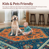 Ultra Soft Area Rug, Non Slip, Stain Resistant, Washable Area Rugs for Living Room, Bedroom, Vintage Boho Sky Home Office Non-Shedding Carpet(Blue)