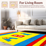 Ultra Soft Area Rug, Non Slip, Stain Resistant, Washable Area Rugs for Living Room, Bedroom, Playful Numbered Animal Theme(Yellow)